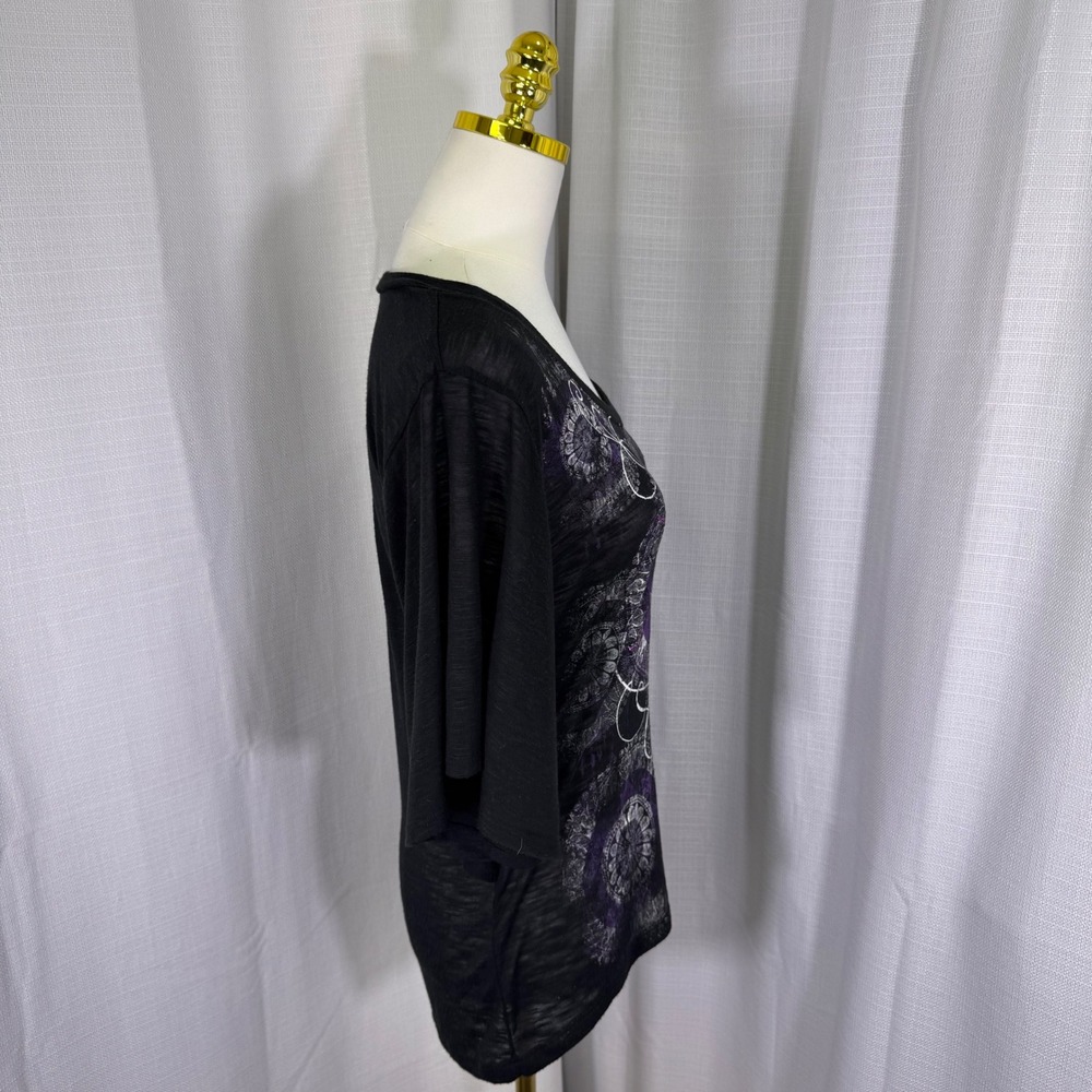 VTG Ransom Y2K Star Mandala Celestial‎ Top M Black Butterfly Sleeve Whimsygoth - Picture 11 of 11